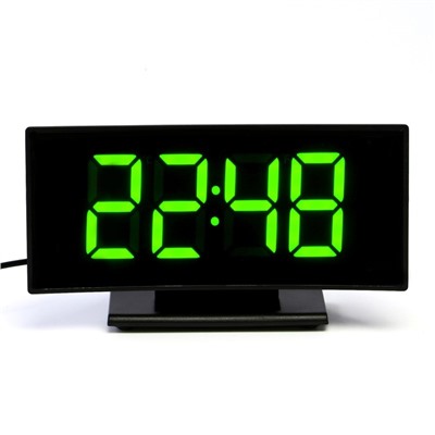 Часы настольные электронные: будильник, термометр, календарь, зеленые цифры, 17х9.5х4.2 см