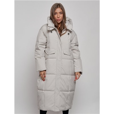 Пальто утепленное молодежное зимнее женское светло-серого цвета 52396SS