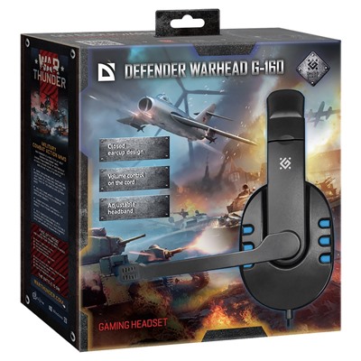 Компьютерная гарнитура Defender G-160 Warhead, игровая (black/blue)