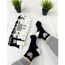 Женские хлопковые носки Наташа с принтом, черно-белый (ряд 10шт)
