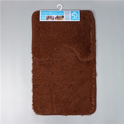 Набор ковриков для ванной и туалета Доляна «Пушистик», 2 шт, 38×49 см, 49×79 см, цвет коричневый