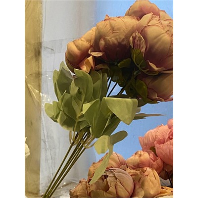 Цветы искусственные декоративные Пионы букет со светлыми листочками (7 бутонов) 40 см