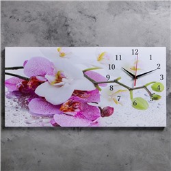 Часы настенные, на холсте, серия: Цветы, "Орхидеи", 40 х 76  см, d-27 см