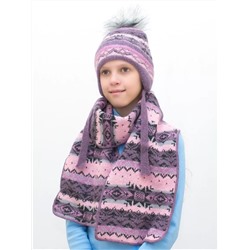 Комплект зимний для девочки шапка+шарф Анютка (Цвет светло-сиреневый), размер 52-54, шерсть 70%