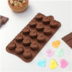 Форма для шоколада Доляна «Сердцеедка», силикон, 21,5×11×1,5 см, 15 ячеек, цвет коричневый