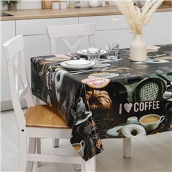 Клеёнка на стол на тканевой основе Доляна «Я люблю кофе», рулон 20 метров, ширина 137 см, общая толщина 0,22 мм, цвет чёрный