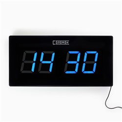 Часы электронные настенные "Соломон", с будильником, 47 х 3 х 23 см, синие цифры