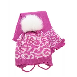 Комплект зимний для девочки шапка+шарф Милочка (Цвет фуксия), размер 48-50, шерсть 30%