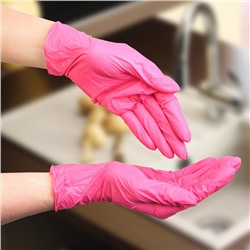 Набор перчаток хозяйственных, нитрил, размер M, 10 шт./5 пар, цвет розовый