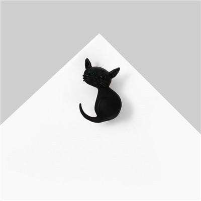 Брошь "Котёнок", цвет чёрный матовый в серебре