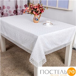 Скатерть "Карвен" двойная ткань (лен+органза) с гипюром 160*350 М 616-6 кремовый (арт. М 616-6)