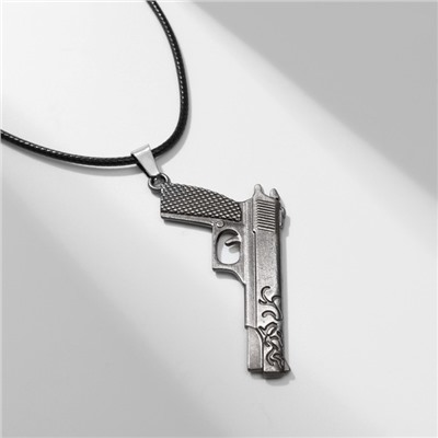 Кулон мужской «Пистолет» узор, цвет чернёное серебро на чёрном шнурке, 50 см