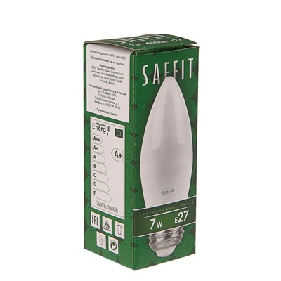 Лампа светодиодная SAFFIT SBC3707, C37, E27, 7 Вт, 230 В, 4000 К, 560 Лм, 220°, 100 х 37 мм