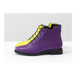 Уникальные дизайнерские ботинки фиолетового и желтого цвета из итальянской натуральной кожи флотар, на модной подошве с квадратными элементами. Современная классика от Джино Фиджини,  Б-19142-09