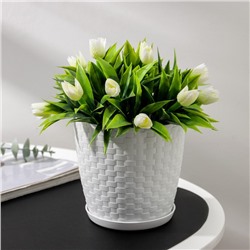 Горшок для цветов с поддоном «Ротанг», 1,2 л, цвет белый