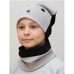 Комплект для мальчика шапка+снуд Double Stars (Цвет светло-серый), размер 52-54; 54-56,  хлопок 95%