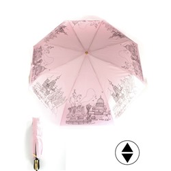 Зонт женский ТриСлона-L 3897D R=58см,  суперавт;  8спиц,  3слож,   набивной "Эпонж",  тефлон,  розовый  (Санкт-Петербург)  260770