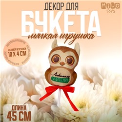 Мягкая игрушка в букет "Любимому учителю" сова на палочке