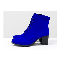 Ботиночки со шнуровкой на не высоком каблуке, из натуральной замши цвета синий электрик,  Коллекция Весна-Осень, Б-157-09