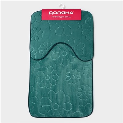 Набор ковриков для ванной и туалета Доляна «Поле», 2 шт, 39×50 см, 50×80 см, цвет зелёный
