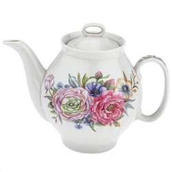 Чайник заварочный фарфоровый "Розы 3D" 1л, д13см, h14см, форма "Белый лебедь" (Россия)