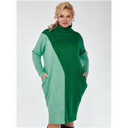Платье свитер женское оверсайз до колен зеленое