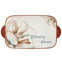 "Блуминг флауэрс (Blooming flowers)" Блюдо фарфоровое 320х177х40мм, с ручками, с деколью, отводка (Китай)