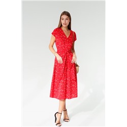 9358 Платье на пуговицах красное с принтом (остаток: 48)
