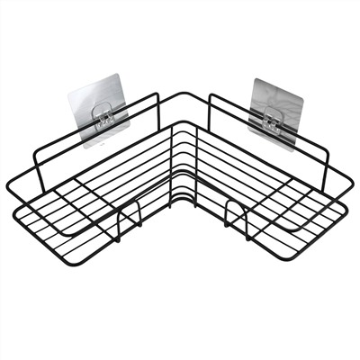 Полка угловая, металлическая, окрашенная "Лофт" 1-ярусная, на липучках, 26,5х26,5х6см, s3,5мм, черный (Китай)