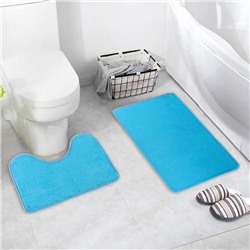 Набор ковриков для ванны и туалета «Пушистик», 2 шт: 40×50, 50×80 см, цвет голубой