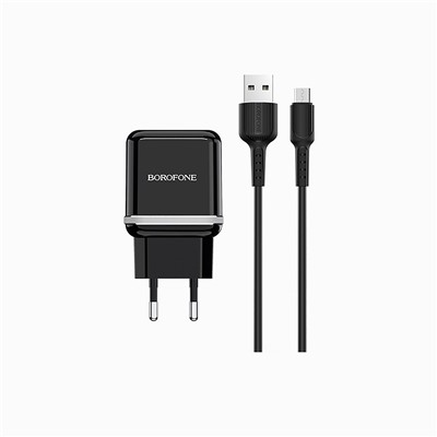 Адаптер Сетевой с кабелем Borofone BA25A Outstanding 2USB 2,4A/10W (USB/Micro USB) (black)