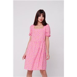 6562 Платье с вырезом каре розовое в цветок (остаток: 44)