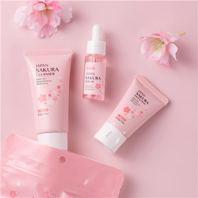 Набор уходовой косметики с экстрактом сакуры Laikou Japan Sakura Skincare Set (Пенка + Сыворотка + Крем для лица)