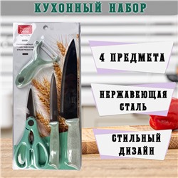 Кухонный набор 4 в 1 (2 ножа, слайсер, ножницы) мятный