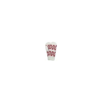 Белые женские шерстяные варежки с красным узором - 300.18