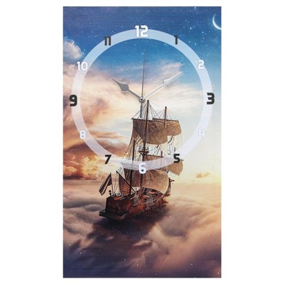 Часы-картина настенные, серия: Интерьер, "Корабль в небесах", плавный ход, 35 х 60 см