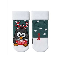 Conte-kids Новогодние махровые носки "Пингвин" с отворотом, люрексом и стразами