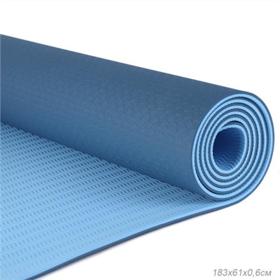 Коврик для йоги и фитнеса спортивный гимнастический двухслойный TPE 6мм. 183х61х0,6 цвет: голубой / YM2-TPE-6B / уп 12/