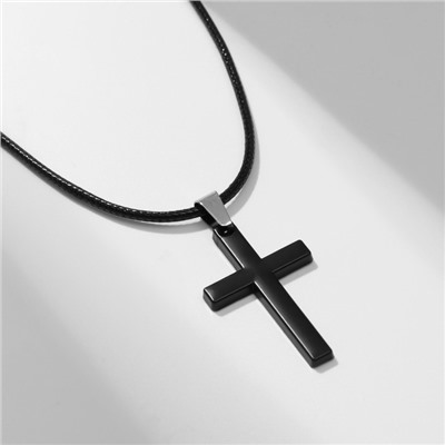 Кулон мужской «Крест» классика, цвет чёрный на чёрном шнурке, 45 см