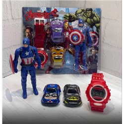 Фигурка супергероя с часами и с машинками Капитан Америка 12см