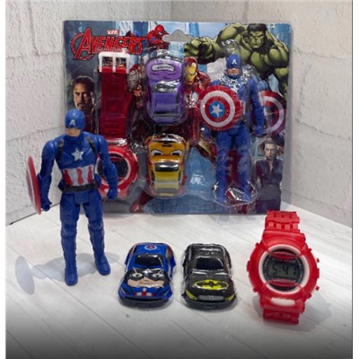 Фигурка супергероя с часами и с машинками Капитан Америка 12см