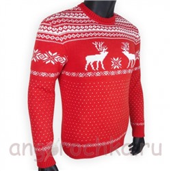 Красный шерстяной свитер с белым скандинавским рисунком - 120.10