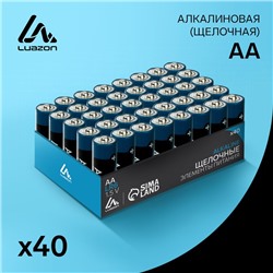 Батарейка алкалиновая (щелочная) Luazon, AA, LR6, набор 40 шт