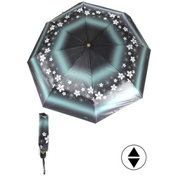 Зонт женский ТриСлона-L 3821 В,  R=58см,  суперавт;  8спиц,  3слож,  набивной "Эпонж",  зеленый  (цветы)  260765