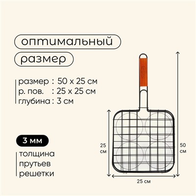 Решётка гриль для бургеров maclay, 25x25 см, нержавеющая сталь, для мангала