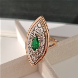 Кольцо коллекция "Дубай", покрытие: позолота, вставка: камень, цвет: зеленый, р-р 19,5, 048, арт.214.511-19,5