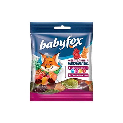 «BabyFox», мармелад жевательный с соком ягод и фруктов, 30 г