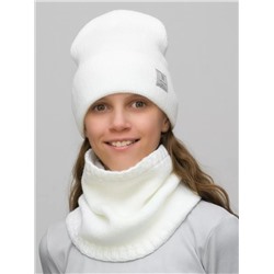 Комплект весна-осень для девочки шапка+снуд Женя (Цвет белый), размер 52-54, шерсть 30%