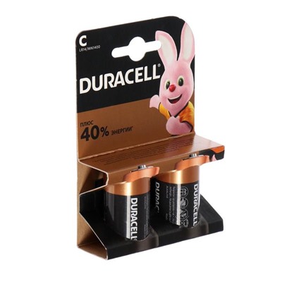 Батарейка алкалиновая Duracell Basic, C, LR14-2BL, 1.5В, блистер, 2 шт.