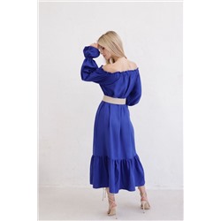 9809 Длинное платье с открытыми плечами синее (остаток: 46 ,48)